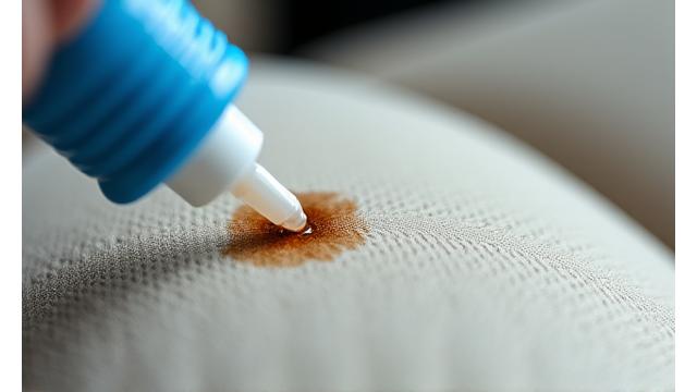Gros plan sur un produit de détachage appliqué sur un siège de voiture taché